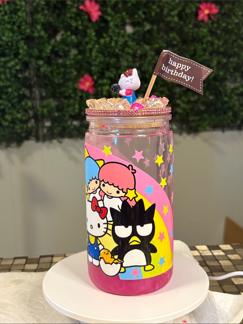 Hello Kitty Pink, Yellow & Blue Birthday Party Jar Topper